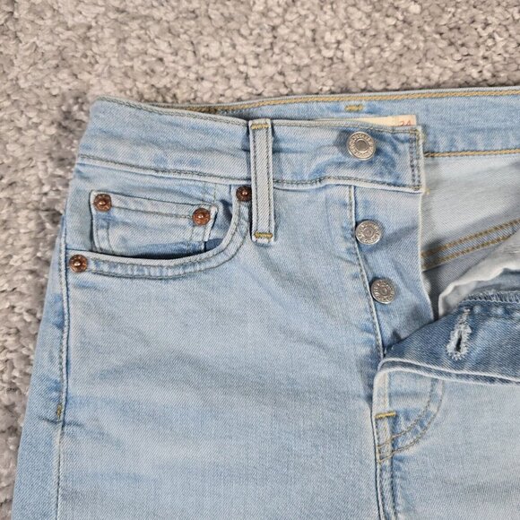Levis Wedgie Jeans Women 24‎ (Fits 23x26) Blue Skinny Button Light Wash Denim - Picture 3 of 15